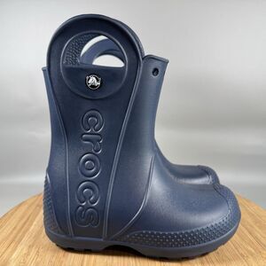 Crocs Handle It Classic Blue Rubber Rain Boots Youth Size 12 NEW